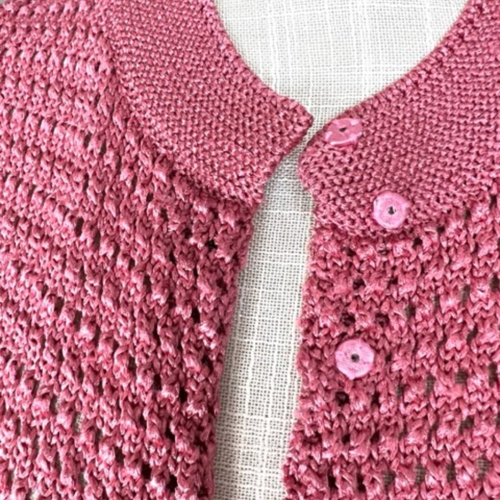 Rose-Colored Open Knit Shrug Cardigan - Picture 5 of 9